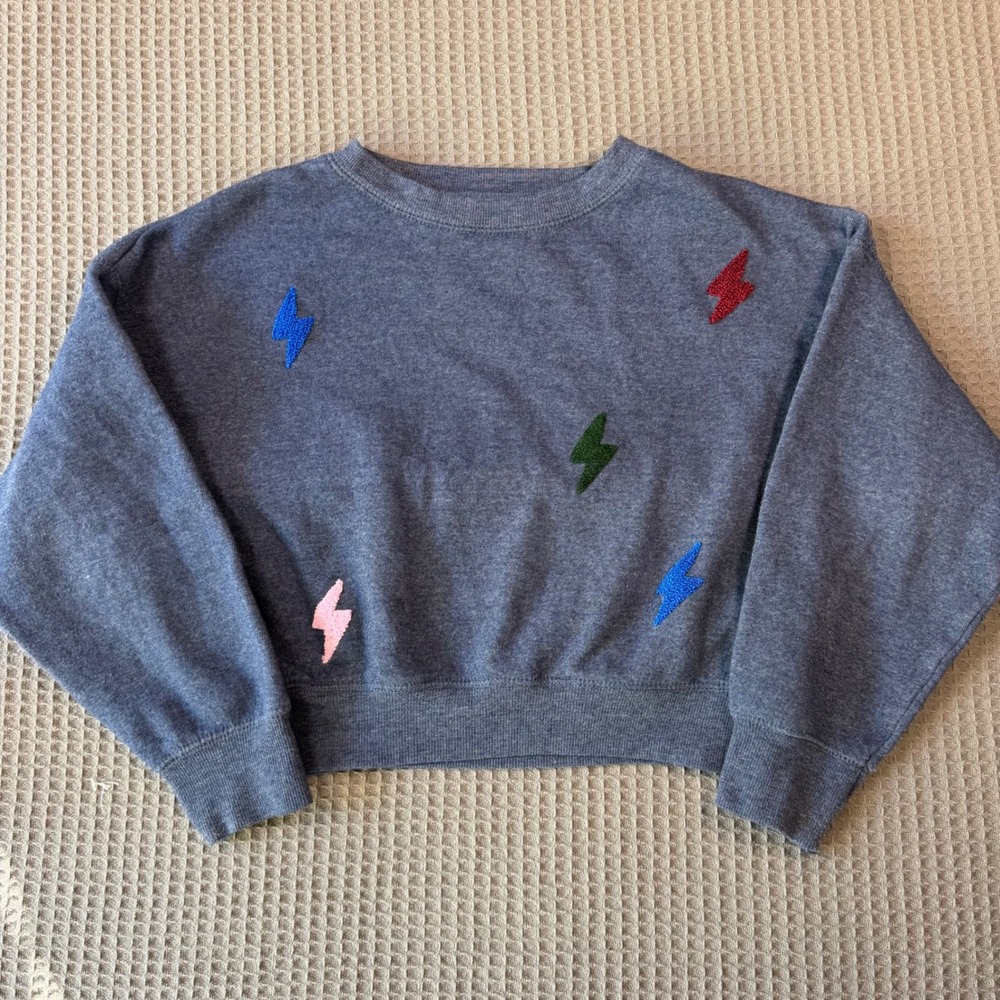 Vintage Havana Kids Lightning Bolt Chenille Patch Cropped Sweatshirt Gray M10-12